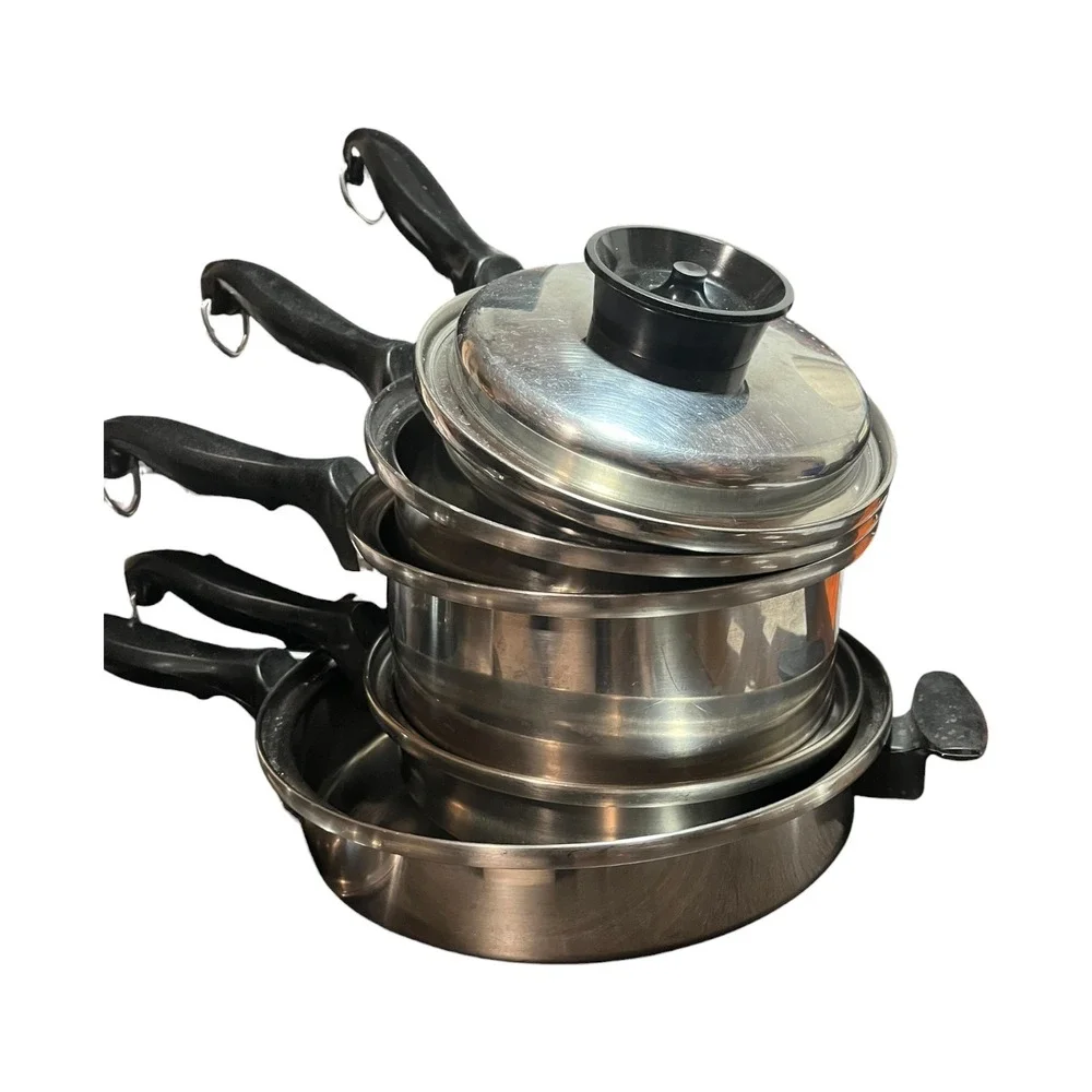 Vtg Chef's Ware Multi-Ply Stainless Steel Cookware Set 5 Pots Pans w/3 Lids lot